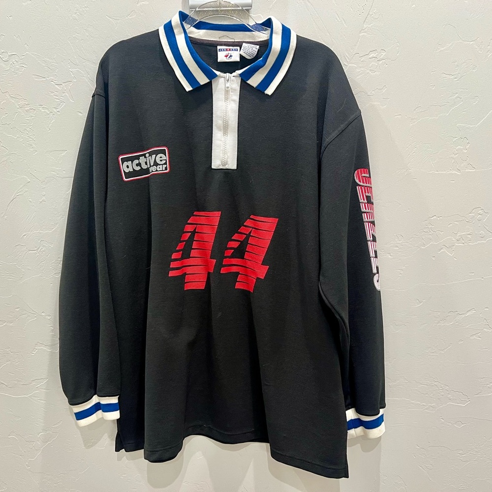 Jerzees Athletic Gear Longsleeve Jersey Mens Size XL #44 VTG Black Quarter Zip
